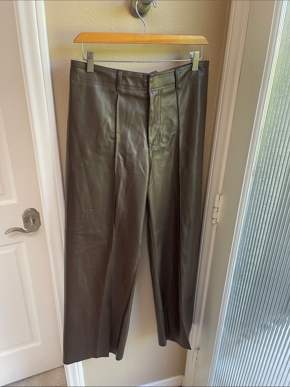 Faux Leather Flare Pants in Chocolate Brown